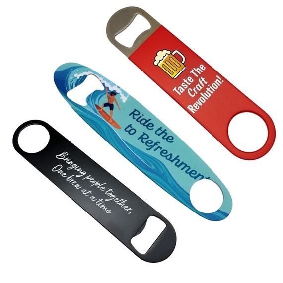 Bar Blade Bottle Openers - Custom printed stainless steel bar blade bottle openers