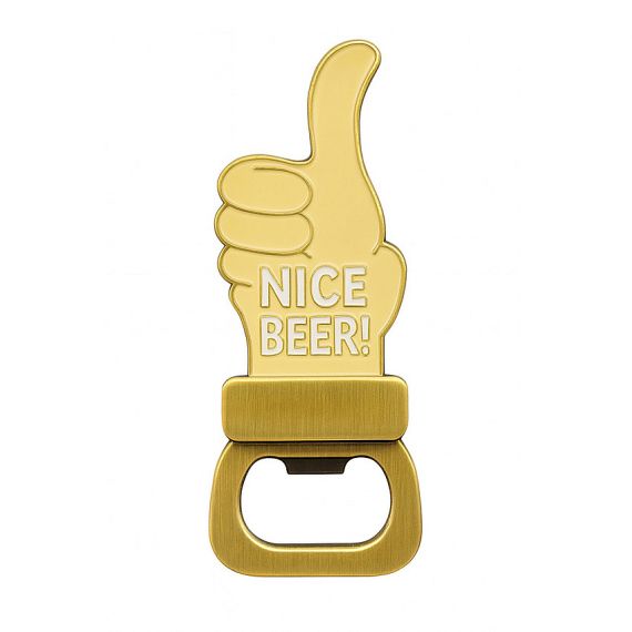 promotional giveaway item gold metal enamel beer bottle opener in thumbs-up shape