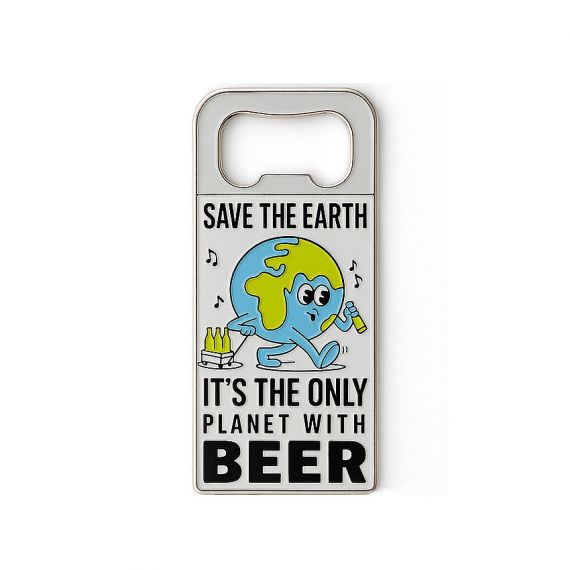 Custom metal bottle opener with full-color printed design and epoxy coating