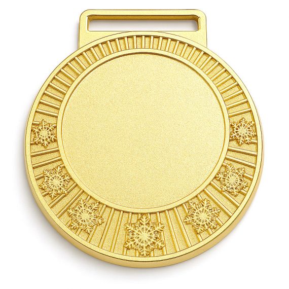 gold-plated off-the-shelf medal with decorative blank scroll design for custom logo