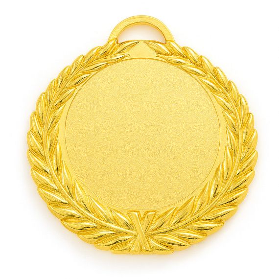 Gold pre-made blank medal with laurel wreath border
