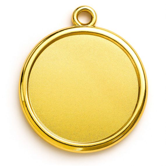 Shiny gold-plated blank circular medal with a simple raised rim