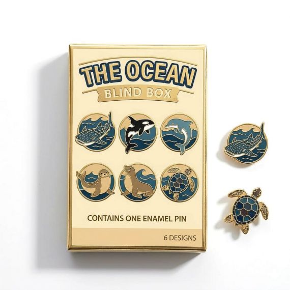 Factory-direct custom pin blind boxes with personalized branding and logos.