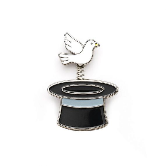 Magic hat enamel pin with a bobbling white dove pin