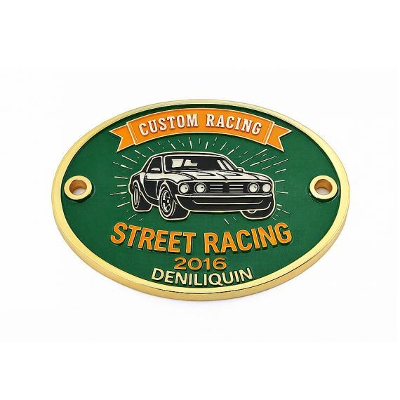 Personalized Oval Metal Car Emblem with Custom Street Racing Soft Enamel Design