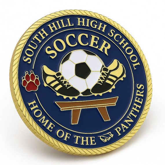 Custom soccer challenge coin for school sport team