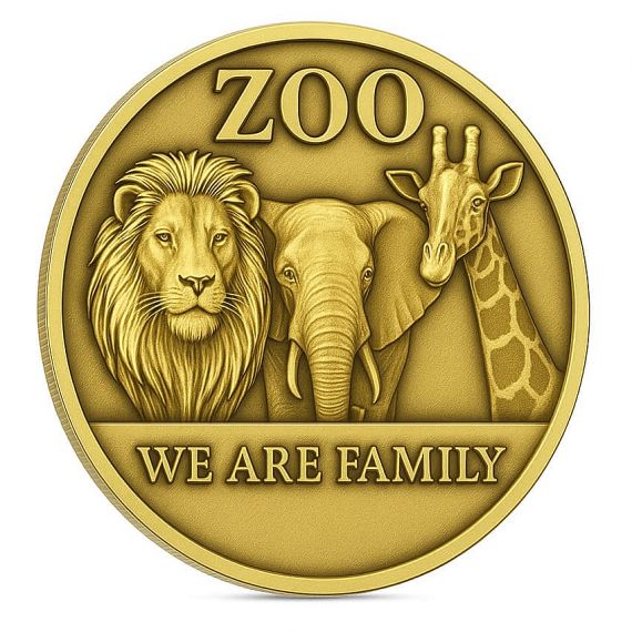 antique gold 3D reliefs souvenir coin for zoo