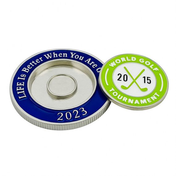 silver plated metal soft enamel magnetic golf ball marker coin