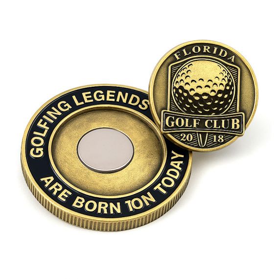 antique gold magnetic metal golf coin marker with logo