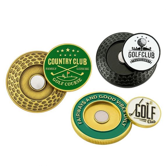 Custom country club tournament logos iron golf ball marker coins with magnetic bases