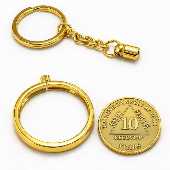 Gold coin bezel keychain with detachable frame for commemorative coin insert