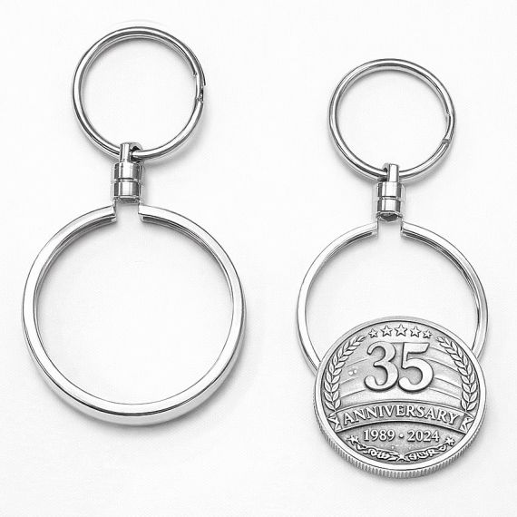 silver plated commemorative coin bezel keychain