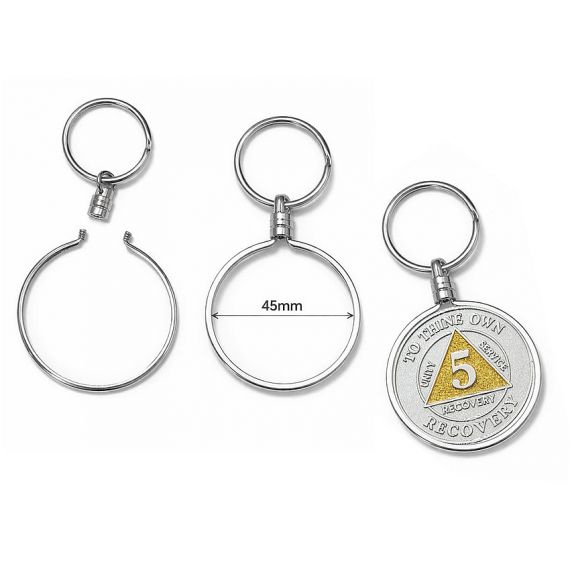 45mm silver-plated coin bezel keychain with a screw-top design for easy coin insertion