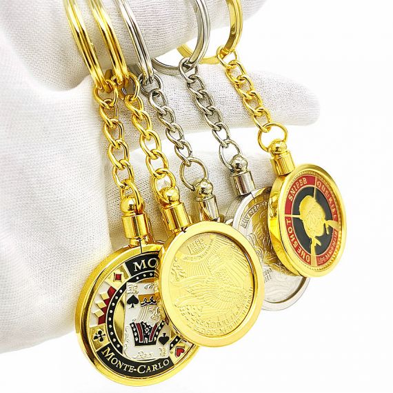 Premium metal coin bezel keychains with coin inserts