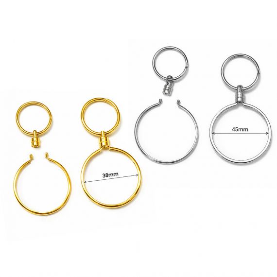 Metal coin bezel keychain with 38mm and 45mm size options