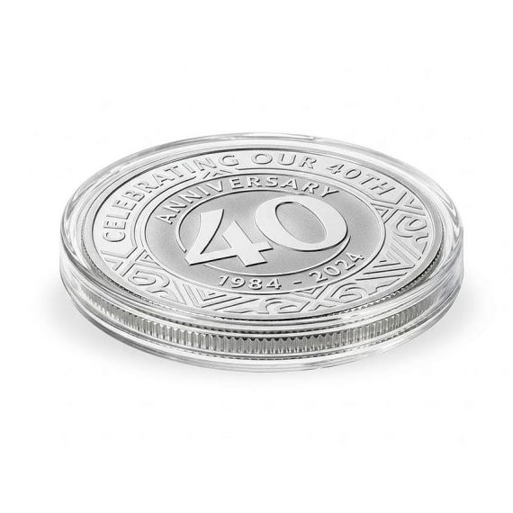 coin showcased in clear acrylic display case for a professional presentation