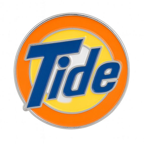 Custom Tide style logo enamel pin with vibrant colors