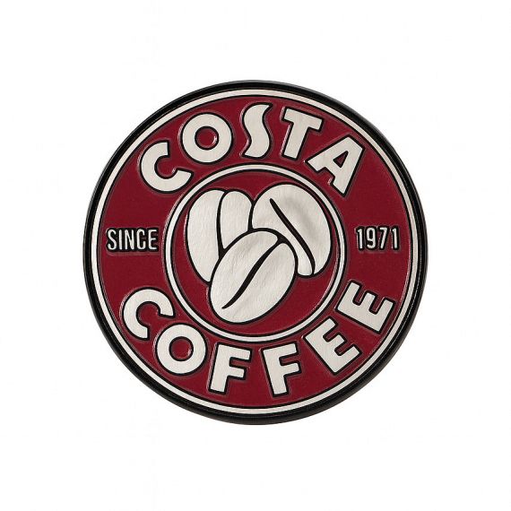 Custom coffee brand enamel pin with retro badge design