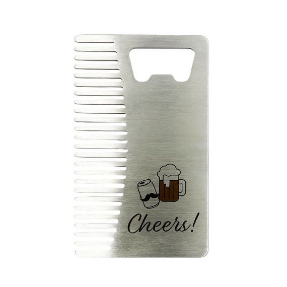 Stainless steel credit card bottle opener with comb edge