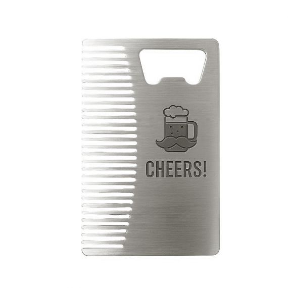 Silver metal wallet comb and bottle opener tool