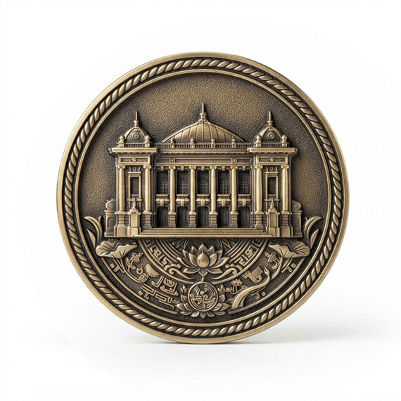 Moneda de desafío 3D personalizada en oro antiguo con diseño de reina de ajedrez esculpida y tablero de ajedrez
