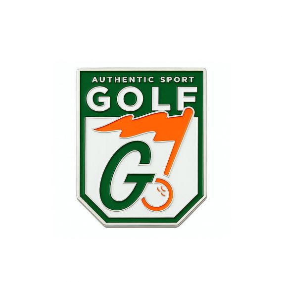 Shield Shaped Custom Hard Enamel Authentic Sport Golf Club Lapel Pin with Green Orange Flag and Ball Logo in 925 Sterling Silver