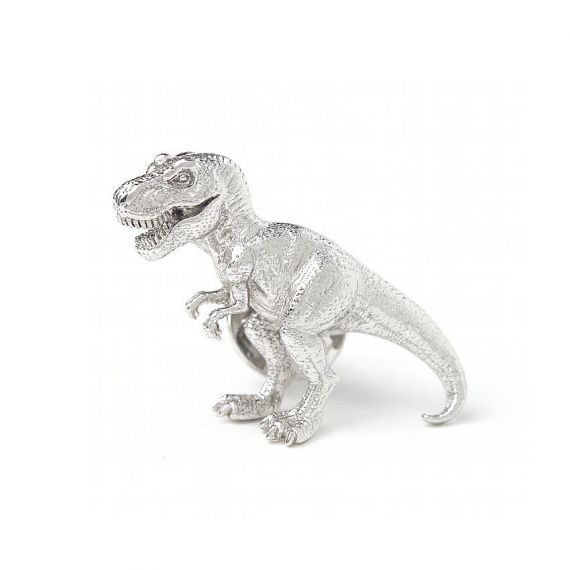Custom 3D Highly Detailed T-Rex Dinosaur Lapel Pin in Polished 925 Sterling Silver for Novelty Collector and Fashion Accessories