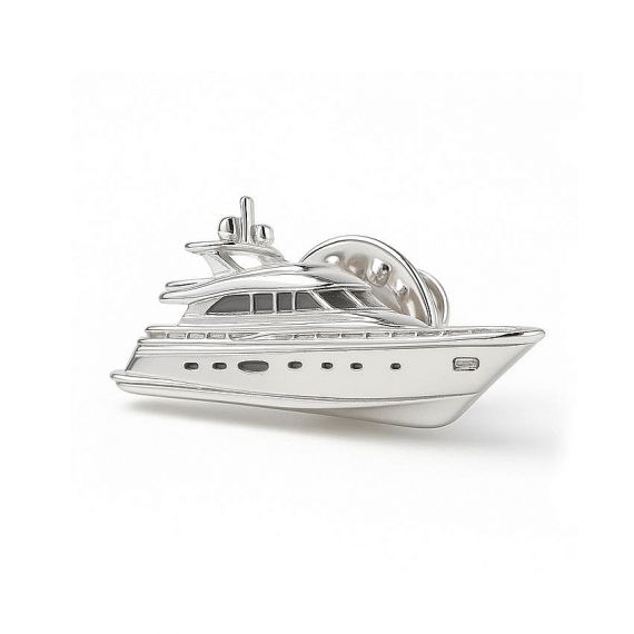 Custom 3D Die-Cast Polished 925 Sterling Silver Luxury Yacht Motorboat Shaped Lapel Pin for Nautical and Sailing Club Merchandise