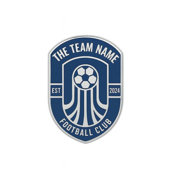 Custom Shield Shaped Navy Blue Hard Enamel Football Club EST 2024 Personalized Team Name Lapel Pin in 925 Sterling Silver