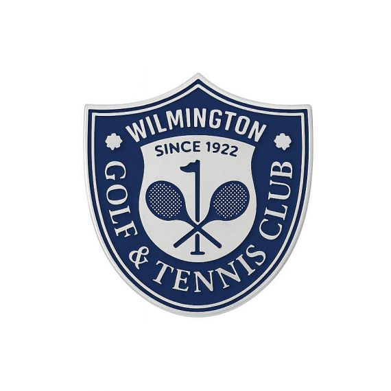 Custom Shield Shaped Navy Blue Hard Enamel Wilmington Golf and Tennis Club Since 1922 Lapel Pin in 925 Sterling Silver