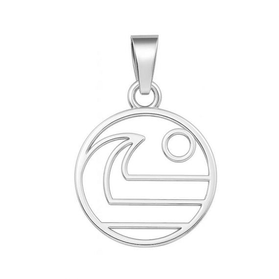 Custom Round Cutout Polished 925 Sterling Silver Ocean Wave and Sun Minimalist Openwork Pendant for Surf and Coastal Lifestyle Jewelry