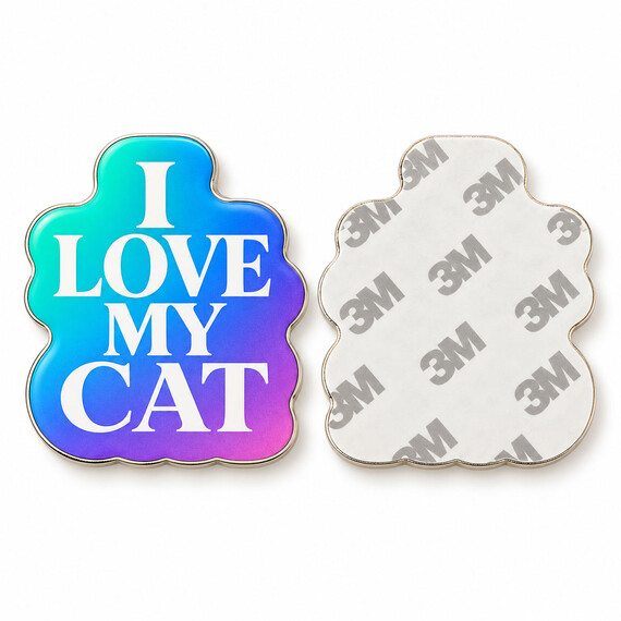 Custom full-color adhesive metal badge with gradient printing and 3M backing