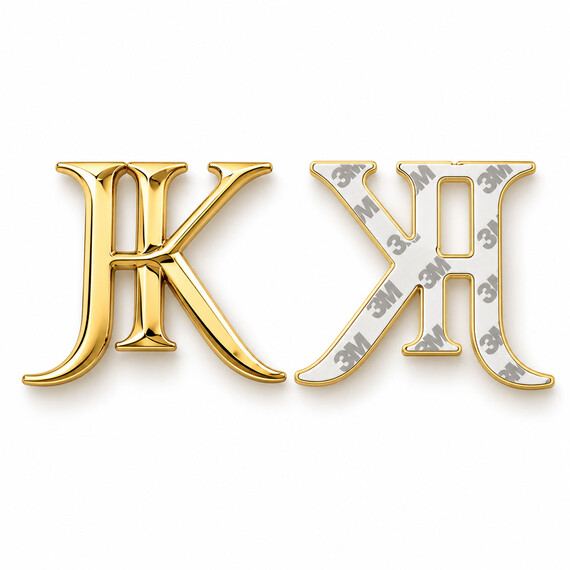 Custom gold logo adhesive metal badge with die-cut 3M adhesive backing