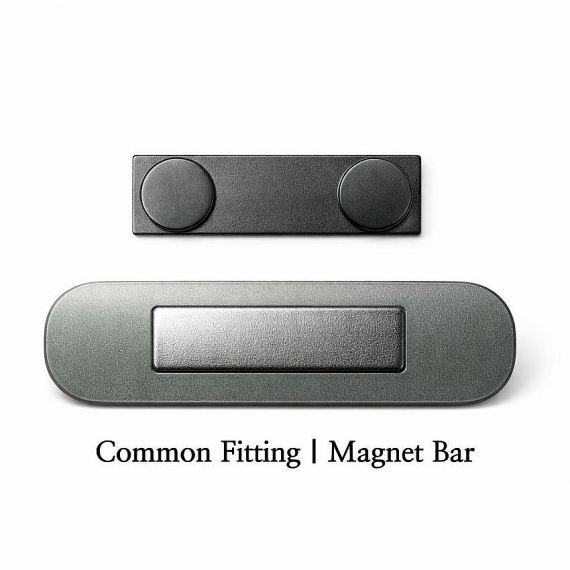 Strong magnetic bar fittings for aluminum name badges; clothing-friendly magnetic attachments for custom metal ID tags.