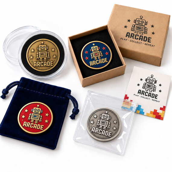 Custom arcade tokens packaging options.