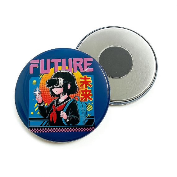 Customized 58mm anime button badge with magnetic back, personalized full-color manga illustration pin for promotional giveaways.
