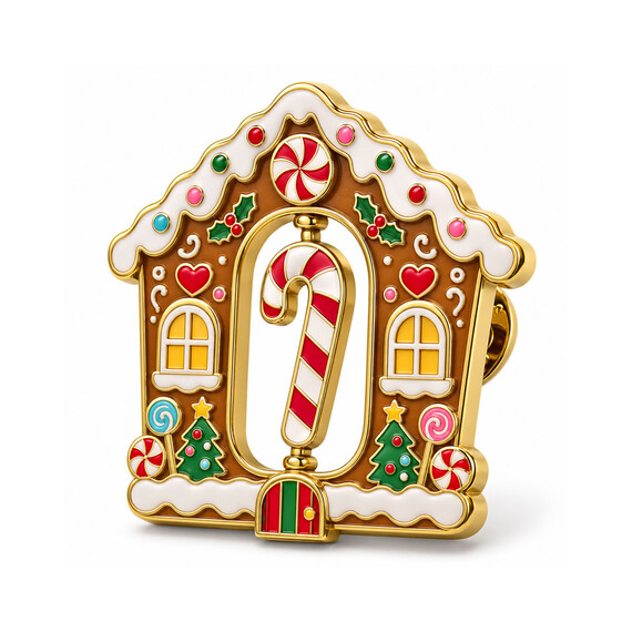 Gingerbread house spinning Christmas lapel pin