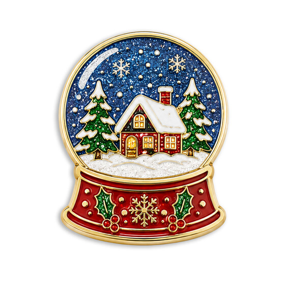 Christmas snow globe glitter lapel pin
