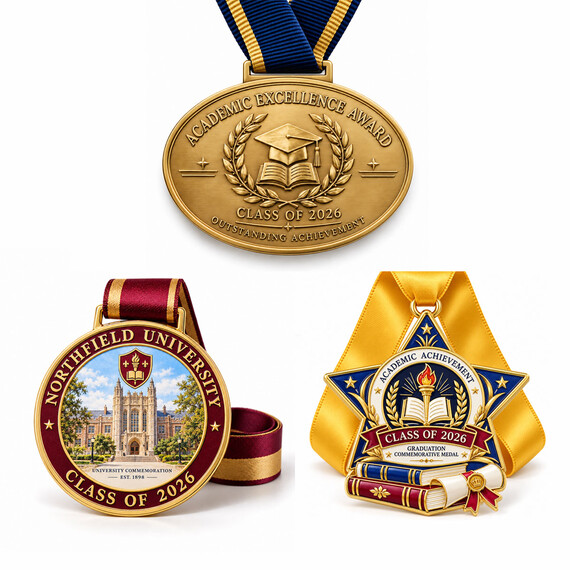 Custom Graduation Medals - Custom Graduation Medals Featuring Metal Relief, UV Printing, and Colorful Enamel Designs.