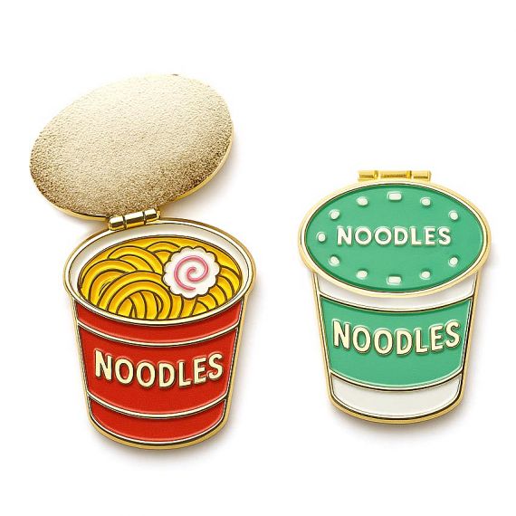 Customized metal enamel pin cup noodle hinged pin with an opening lid