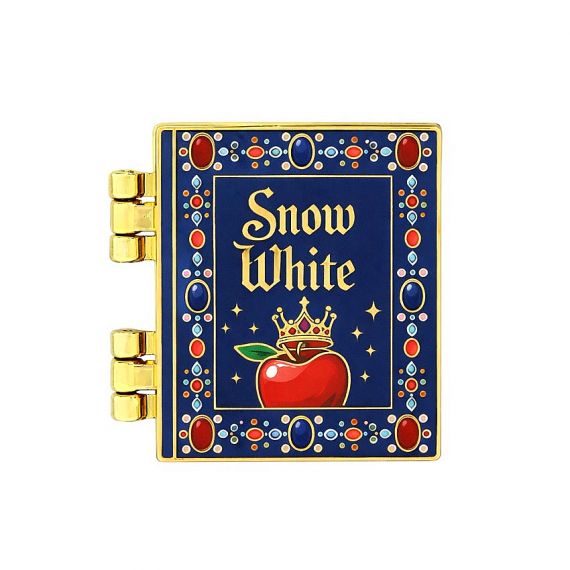 "Snow White" book-themed hinged pin with a decorative fairy tale cover.
