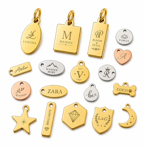 Custom Metal Jewelry Tags - Custom Metal Jewelry Tags with Engraved Logos