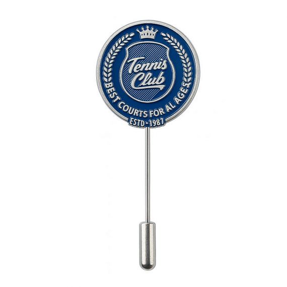 Custom Round Blue Hard Enamel Tennis Club Best Courts for All Ages ESTD 1987 Crown Badge Personalized Stick Pin in 925 Sterling Silver