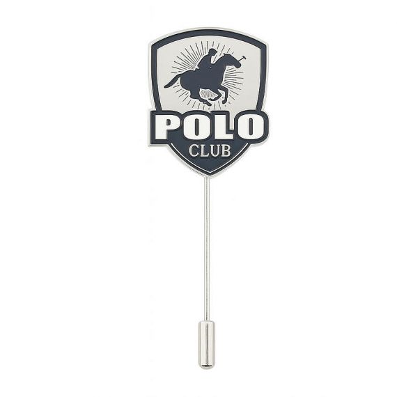 Custom Shield Shaped Two Tone Hard Enamel Polo Club Equestrian Horse and Rider Silhouette Personalized Stick Pin in 925 Sterling Silver