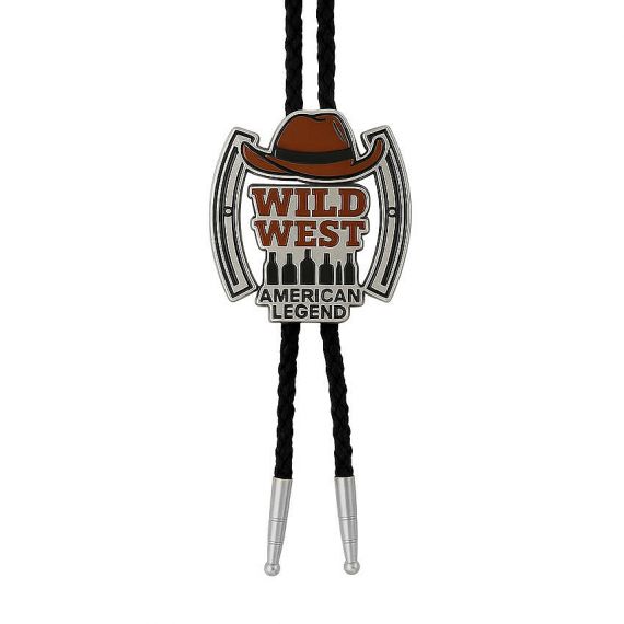 Personalized Wild West American Legend Bolo Tie featuring Brown Cowboy Hat Enamel Logo