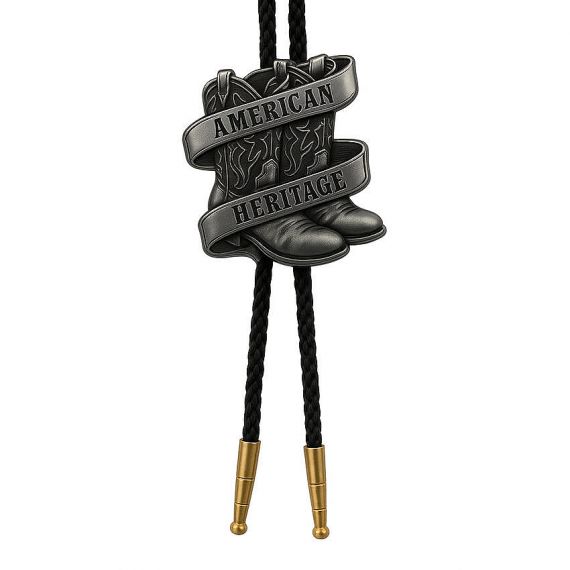 Bespoke 3D Cowboy Boots Bolo Tie with American Heritage Ribbon and Gunmetal Finish