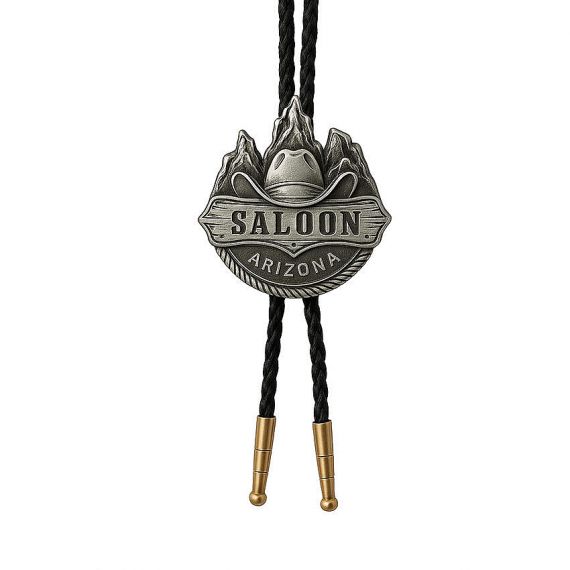 Bespoke Saloon Arizona Bolo Tie with Antique Silver Finish and 3D Mountain Cowboy Hat Design