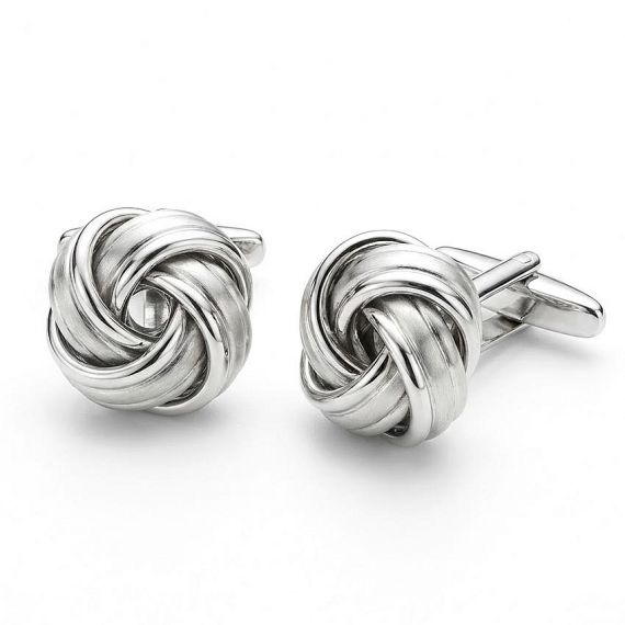 Classic Custom Metal Silk Knot Cufflinks with Silver Plating and Brushed Texture Finish
