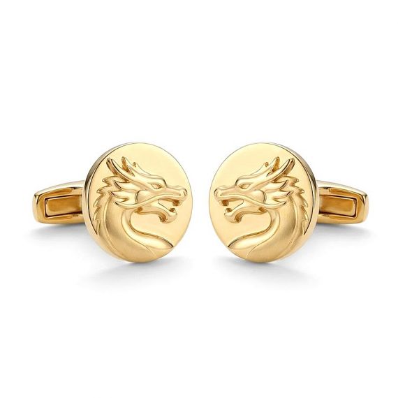 Personalized 18K Gold Plated Round Cufflinks with Bespoke 3D Embossed Dragon Logo