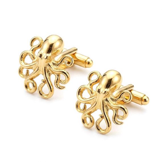 Bespoke 3D Gold Octopus Animal Cufflinks with High-Polished Finish for Marine Theme Gifts